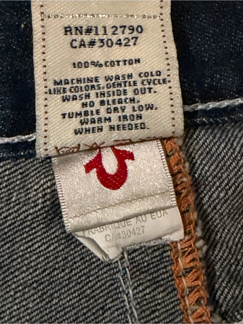 Y2K True Religion Men's Billy Dark Blue Jeans White Stitching
